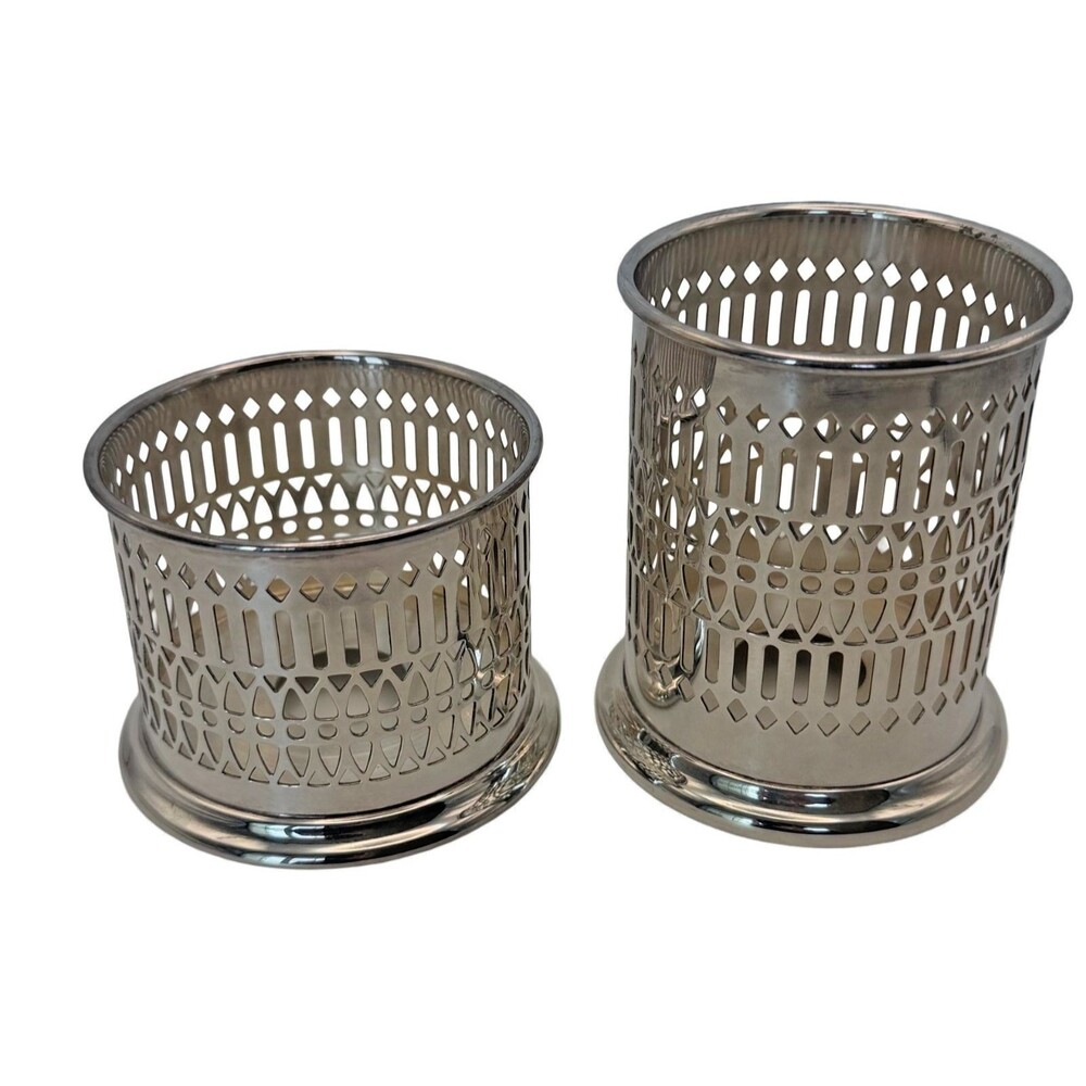 Vintage Sheffield Silver Plated Wine Bottle Holders Coasters Set 2 USA #50 #51